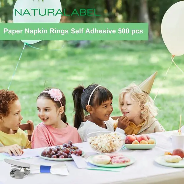 Alt view image 4 of 6 - NATURALABEL Self-Adhesive Napkin Bands, Pack of 500, Blue | Wrap silverware & napkins, elegant table setting, for family, restaurant, party, wedding, celebration