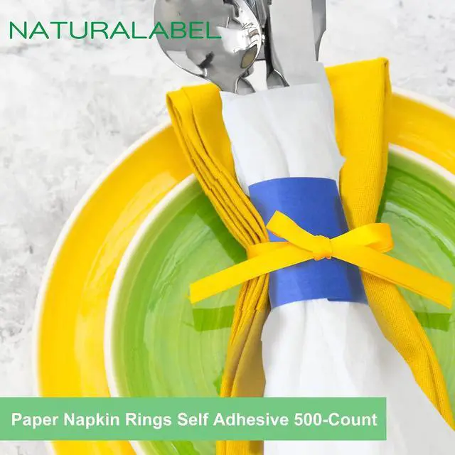 Alt view image 5 of 6 - NATURALABEL Self-Adhesive Napkin Bands, Pack of 500, Blue | Wrap silverware & napkins, elegant table setting, for family, restaurant, party, wedding, celebration