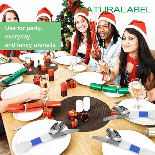 Alt view image 6 of 6 - NATURALABEL Self-Adhesive Napkin Bands, Pack of 500, Blue | Wrap silverware & napkins, elegant table setting, for family, restaurant, party, wedding, celebration