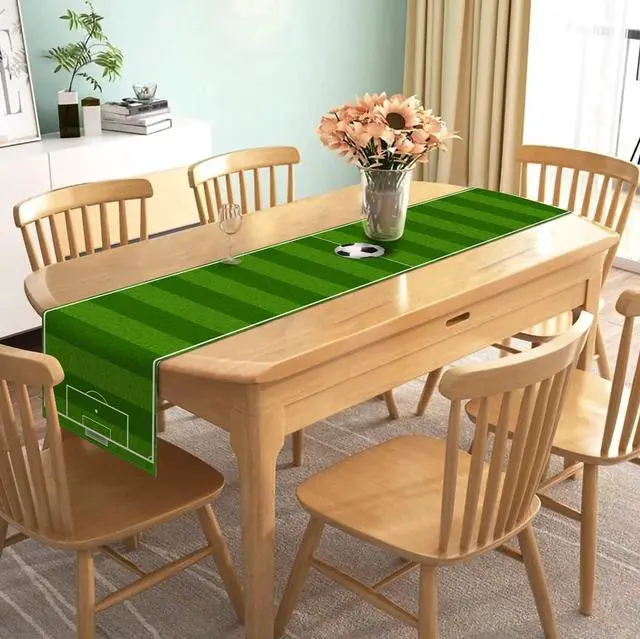 Alt view image 5 of 5 - Nepnuser Linen Soccer Table Runner Sport Table Decoration Boy Soccer Birthday Party Supplies for Farmhouse Rustic Vintage Table Cover Home Kitchen Dining Room (13" x 72")