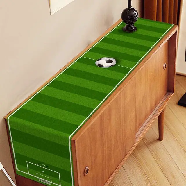 Alt view image 4 of 5 - Nepnuser Linen Soccer Table Runner Sport Table Decoration Boy Soccer Birthday Party Supplies for Farmhouse Rustic Vintage Table Cover Home Kitchen Dining Room (13" x 72")