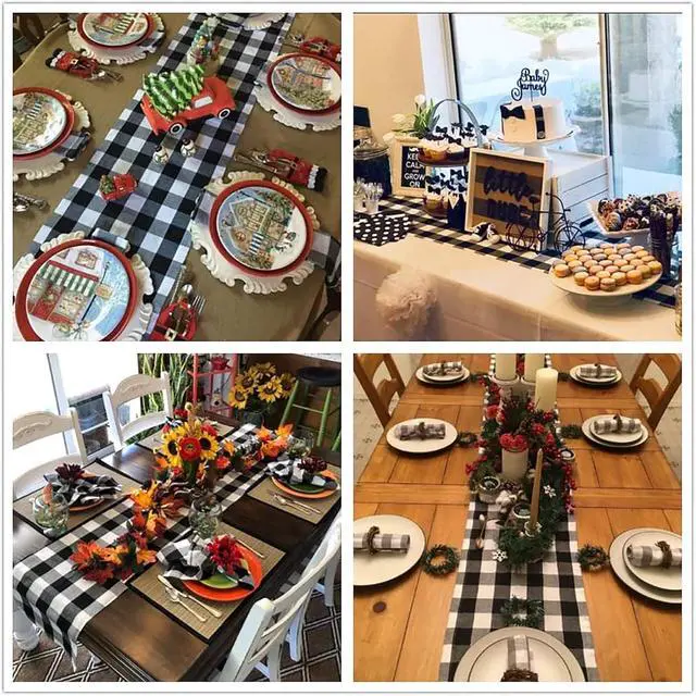 Alt view image 5 of 6 - Buffalo Plaid Table Runner 14x72inch Black and White
