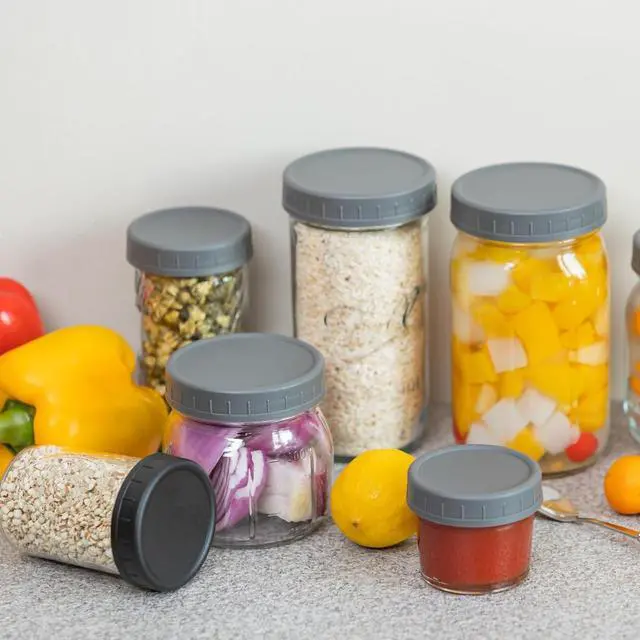 Alt view image 3 of 6 - Bedgeta 9 Wide Mouth Mason Jar Lids with Silicone Ring,Thickened Leak-proof Lids Fit Ball,Kerr and More, 9 Gray Plastic, 86mm(Gray)