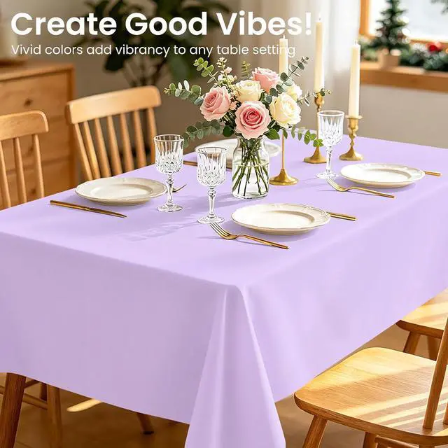Alt view image 2 of 7 - 3 Pack Disposable Light Purple Tablecloth, Rectangular Lavender Plastic Table Cloths for Parties Disposable, 54x108 in Waterproof Tablecloth for Birthday Party Baby Shower Picnic Valentines