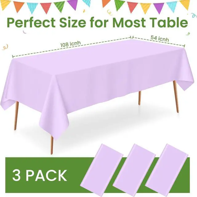Alt view image 3 of 7 - 3 Pack Disposable Light Purple Tablecloth, Rectangular Lavender Plastic Table Cloths for Parties Disposable, 54x108 in Waterproof Tablecloth for Birthday Party Baby Shower Picnic Valentines
