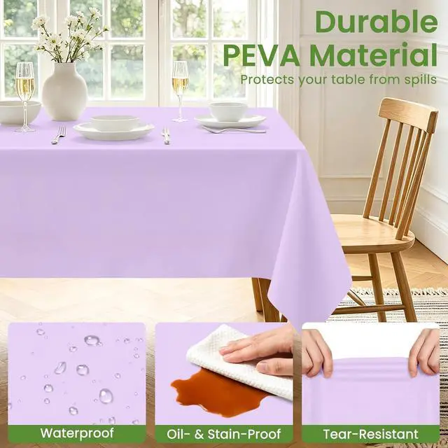 Alt view image 4 of 7 - 3 Pack Disposable Light Purple Tablecloth, Rectangular Lavender Plastic Table Cloths for Parties Disposable, 54x108 in Waterproof Tablecloth for Birthday Party Baby Shower Picnic Valentines