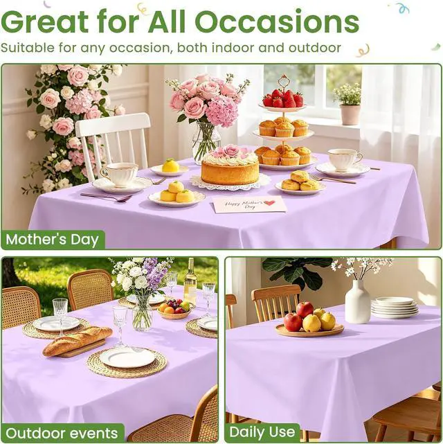 Alt view image 5 of 7 - 3 Pack Disposable Light Purple Tablecloth, Rectangular Lavender Plastic Table Cloths for Parties Disposable, 54x108 in Waterproof Tablecloth for Birthday Party Baby Shower Picnic Valentines