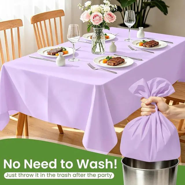 Alt view image 6 of 7 - 3 Pack Disposable Light Purple Tablecloth, Rectangular Lavender Plastic Table Cloths for Parties Disposable, 54x108 in Waterproof Tablecloth for Birthday Party Baby Shower Picnic Valentines