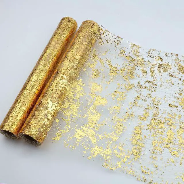 Main image of Snowkingdom 2 Pieces Gold Table Runner, Sequin Glitter Foil Metallic Thin Mesh Runner Roll 11"x108", Gold Table Decorations for Event Party, Wedding, Birthday Party, Christmas