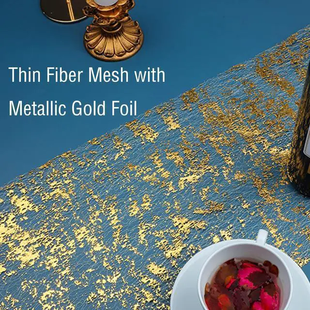 Alt view image 2 of 7 - Snowkingdom 2 Pieces Gold Table Runner, Sequin Glitter Foil Metallic Thin Mesh Runner Roll 11"x108", Gold Table Decorations for Event Party, Wedding, Birthday Party, Christmas