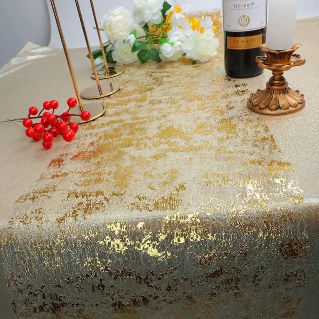 Alt view image 4 of 7 - Snowkingdom 2 Pieces Gold Table Runner, Sequin Glitter Foil Metallic Thin Mesh Runner Roll 11"x108", Gold Table Decorations for Event Party, Wedding, Birthday Party, Christmas
