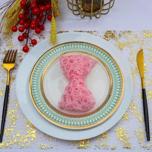 Alt view image 6 of 7 - Snowkingdom 2 Pieces Gold Table Runner, Sequin Glitter Foil Metallic Thin Mesh Runner Roll 11"x108", Gold Table Decorations for Event Party, Wedding, Birthday Party, Christmas
