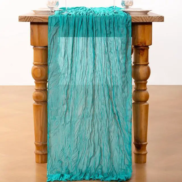 Alt view image 4 of 6 - DeZerlor Teal Green Cheesecloth Table Runner 1 Pack Summer Boho Runner | 120Inches Gauze Table Runner, Table Decor for Wedding Party Baby Shower Bridal Birthday Home Holiday Decorations