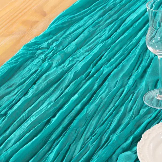 Alt view image 6 of 6 - DeZerlor Teal Green Cheesecloth Table Runner 1 Pack Summer Boho Runner | 120Inches Gauze Table Runner, Table Decor for Wedding Party Baby Shower Bridal Birthday Home Holiday Decorations