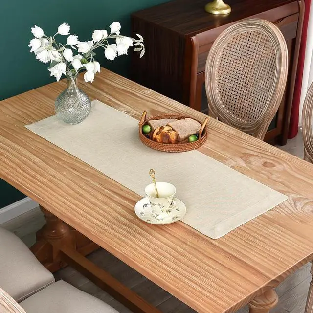 Main image of NEWISHER Farmhouse Rustic Table Runner Solid Beige Rectangular Table Runners Faux Linen Table Runner for Everyday Use Kitchen Dining Party Table 13x36 Inch