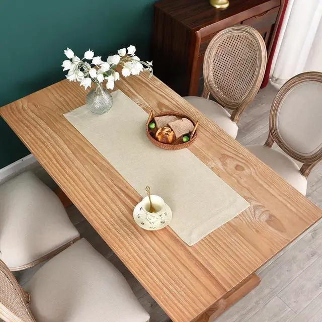 Alt view image 2 of 6 - NEWISHER Farmhouse Rustic Table Runner Solid Beige Rectangular Table Runners Faux Linen Table Runner for Everyday Use Kitchen Dining Party Table 13x36 Inch