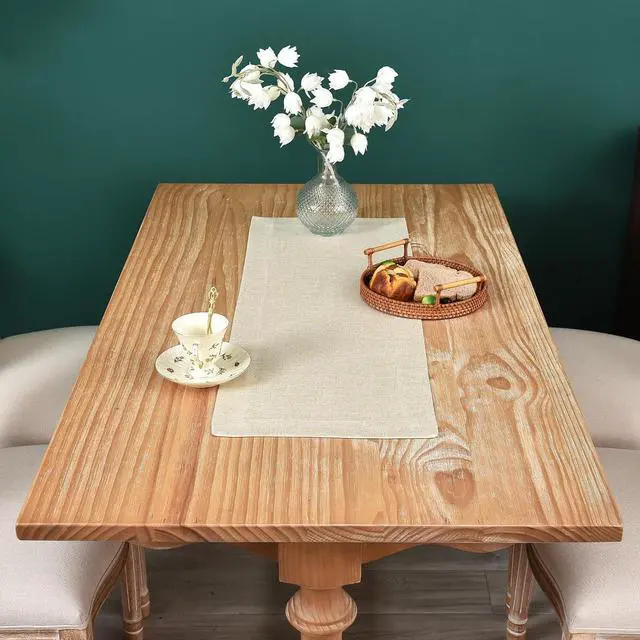 Alt view image 3 of 6 - NEWISHER Farmhouse Rustic Table Runner Solid Beige Rectangular Table Runners Faux Linen Table Runner for Everyday Use Kitchen Dining Party Table 13x36 Inch