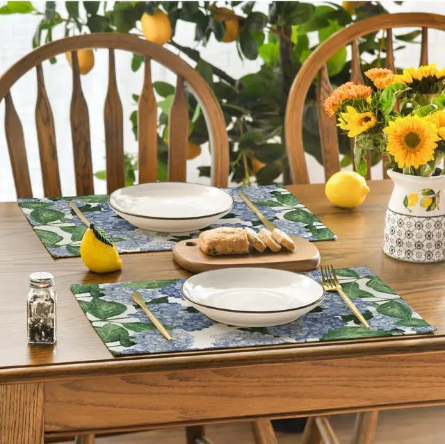 Alt view image 4 of 7 - Artoid Mode Watercolor Hydrangea Placemats for Dining Table, 12 x 18 Inch Spring Summer Seasonal Decoration Rustic Washable Table Mats Set of 4 Purple
