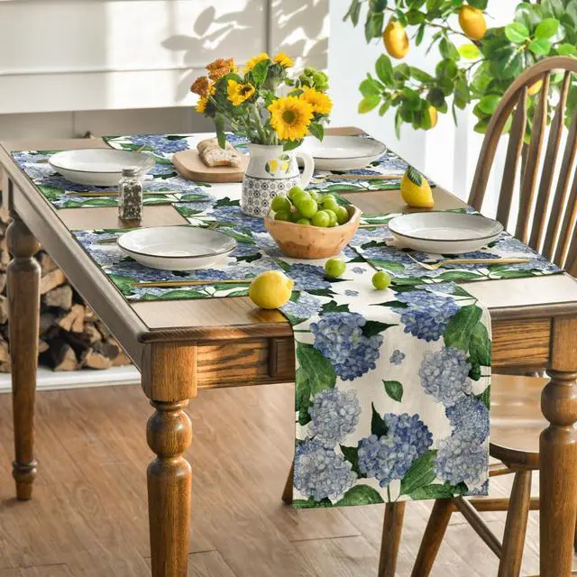 Alt view image 5 of 7 - Artoid Mode Watercolor Hydrangea Placemats for Dining Table, 12 x 18 Inch Spring Summer Seasonal Decoration Rustic Washable Table Mats Set of 4 Purple