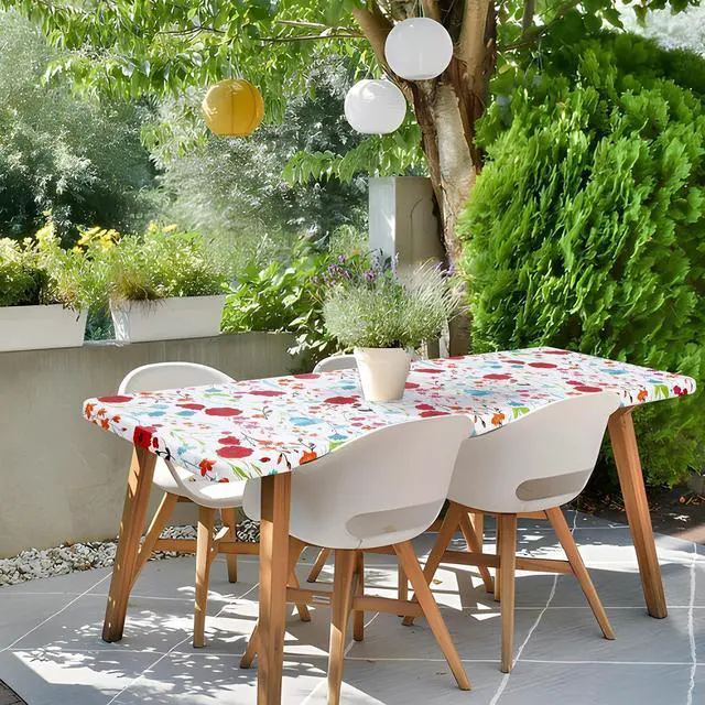 Alt view image 6 of 7 - misaya Rectangle Vinyl Tablecloth, Fitted Table Cover, 100% Waterproof, Elastic Edge, Flannel Backing, Plastic Table Cloth Fit 6 Foot Folding Tables for Picnic, Camping, Outdoor (Flowers, 30x72 inch)