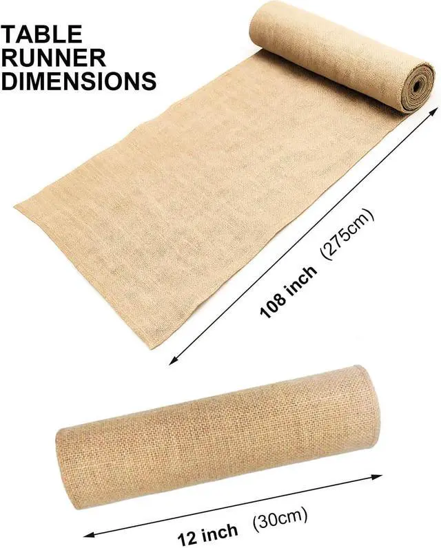 Alt view image 2 of 6 - 12×108 Inch Natural Burlap Table Runner, No-Fray Rustic Jute Hessian | Rustic Farmhouse Decor for Wedding Banquets, Parties & DIY Crafts, Natural Jute Tabletop Fabric