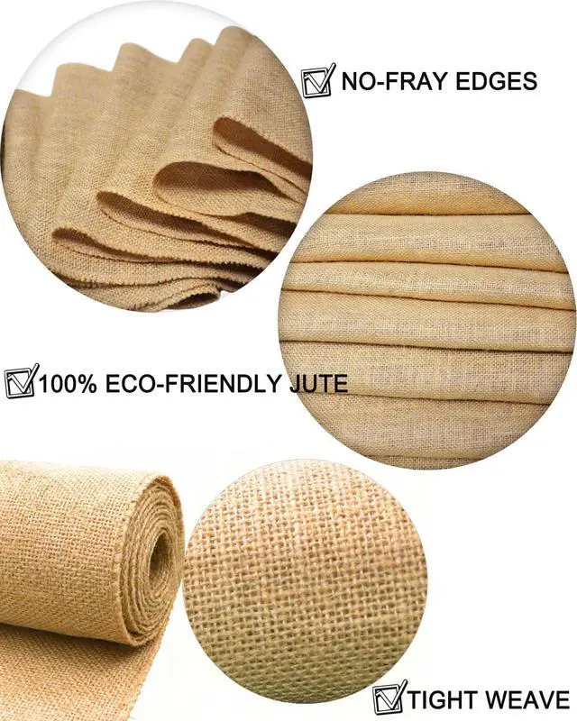Alt view image 3 of 6 - 12×108 Inch Natural Burlap Table Runner, No-Fray Rustic Jute Hessian | Rustic Farmhouse Decor for Wedding Banquets, Parties & DIY Crafts, Natural Jute Tabletop Fabric
