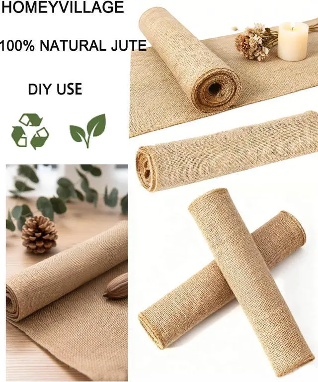 Alt view image 4 of 6 - 12×108 Inch Natural Burlap Table Runner, No-Fray Rustic Jute Hessian | Rustic Farmhouse Decor for Wedding Banquets, Parties & DIY Crafts, Natural Jute Tabletop Fabric