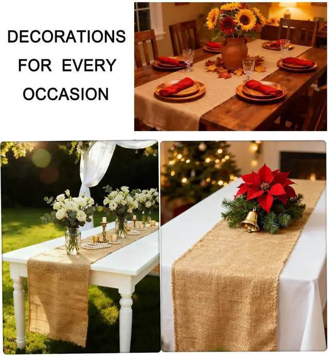 Alt view image 5 of 6 - 12×108 Inch Natural Burlap Table Runner, No-Fray Rustic Jute Hessian | Rustic Farmhouse Decor for Wedding Banquets, Parties & DIY Crafts, Natural Jute Tabletop Fabric