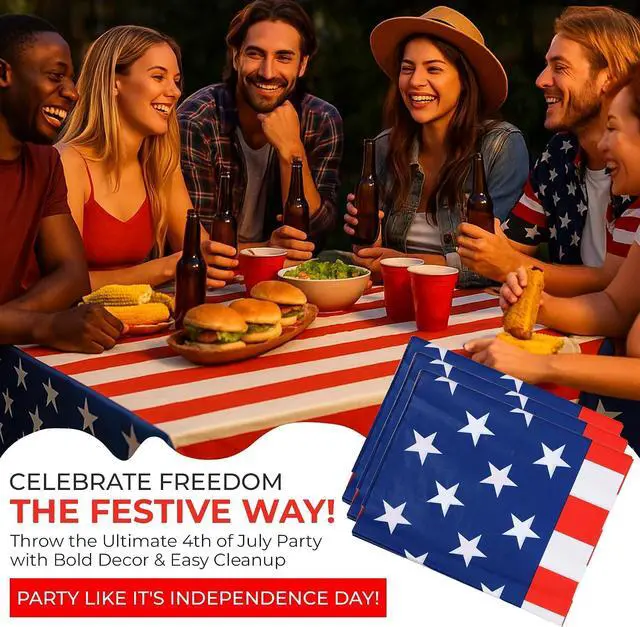 Alt view image 2 of 7 - Iconikal 3 Pack Plastic American Flag Tablecloth Table Cover 54 x 108-Inch | Plastic, Disposable