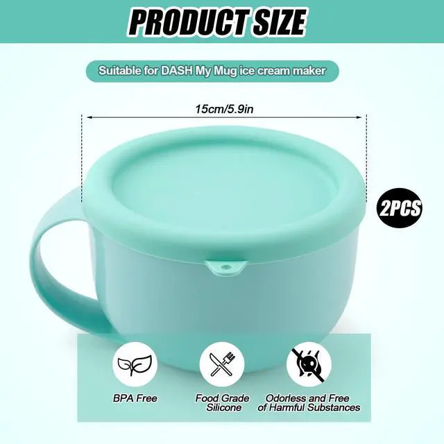 Alt view image 2 of 7 - 2pcs Silicone Lids for Dash My Mug, 5.9in BPA-Free Silicone Bowl Covers | Storage Cookware Lids Replacement for Dash Ice Cream Maker Mug (Light Green)