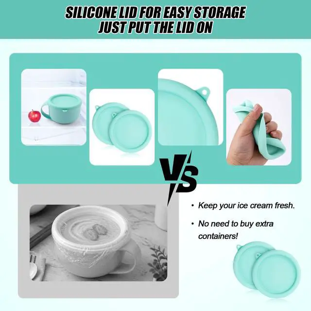Alt view image 4 of 7 - 2pcs Silicone Lids for Dash My Mug, 5.9in BPA-Free Silicone Bowl Covers | Storage Cookware Lids Replacement for Dash Ice Cream Maker Mug (Light Green)