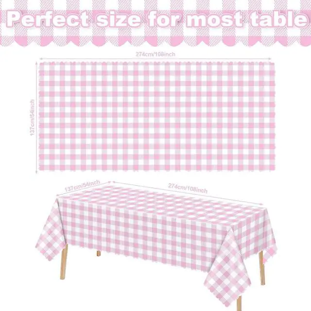 Alt view image 2 of 7 - 3 Pack Pink and White Checkered Tablecloth, 54 X 108Inch Plastic Red Gingham Table Cloth Waterproof Red Checkered Table Cover for Easter Mother's Day Wedding Birthday Anniversay Baby Bridal Shower