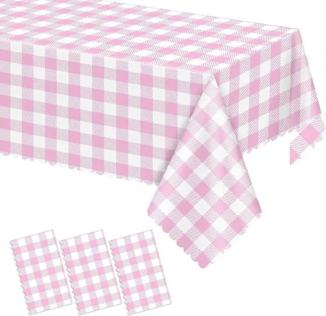 Main image of 3 Pack Pink and White Checkered Tablecloth, 54 X 108Inch Plastic Red Gingham Table Cloth Waterproof Red Checkered Table Cover for Easter Mother's Day Wedding Birthday Anniversay Baby Bridal Shower