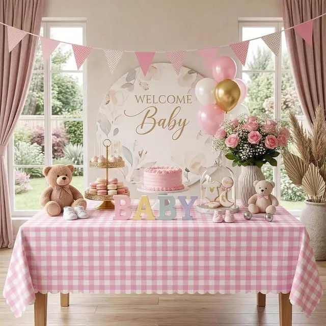 Alt view image 5 of 7 - 3 Pack Pink and White Checkered Tablecloth, 54 X 108Inch Plastic Red Gingham Table Cloth Waterproof Red Checkered Table Cover for Easter Mother's Day Wedding Birthday Anniversay Baby Bridal Shower