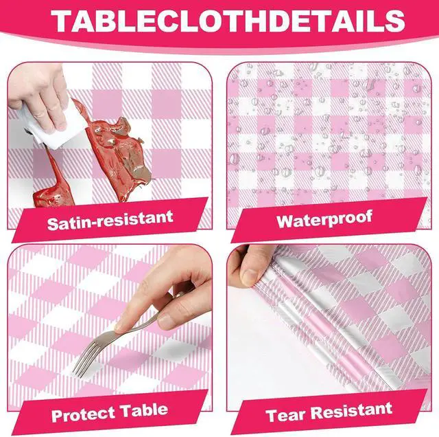 Alt view image 3 of 7 - 3 Pack Pink and White Checkered Tablecloth, 54 X 108Inch Plastic Red Gingham Table Cloth Waterproof Red Checkered Table Cover for Easter Mother's Day Wedding Birthday Anniversay Baby Bridal Shower