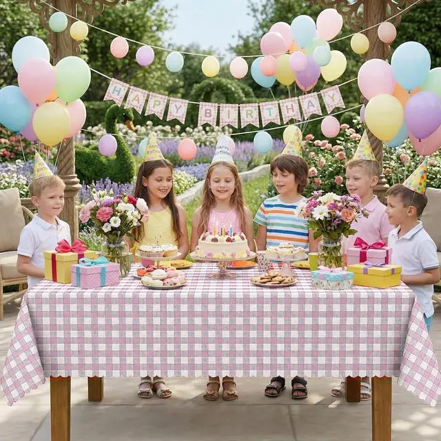 Alt view image 4 of 7 - 3 Pack Pink and White Checkered Tablecloth, 54 X 108Inch Plastic Red Gingham Table Cloth Waterproof Red Checkered Table Cover for Easter Mother's Day Wedding Birthday Anniversay Baby Bridal Shower