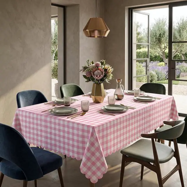 Alt view image 7 of 7 - 3 Pack Pink and White Checkered Tablecloth, 54 X 108Inch Plastic Red Gingham Table Cloth Waterproof Red Checkered Table Cover for Easter Mother's Day Wedding Birthday Anniversay Baby Bridal Shower