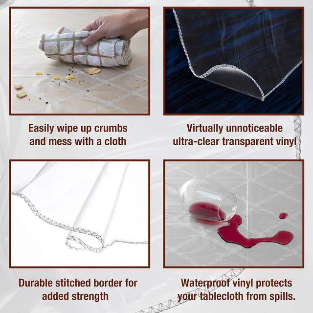Alt view image 3 of 4 - Elaine Karen Clear Plastic Table Cover Protector 54''x72'' Rectangular | 100% Waterproof vinyl Clear table protector, Plastic cover for table, Clear plastic tablecloth PVC Wipe Clean
