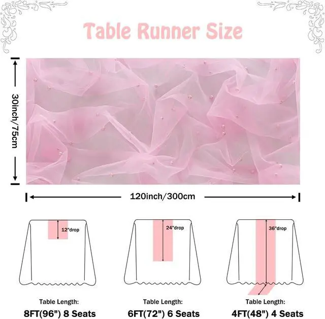 Alt view image 4 of 7 - Fanami 1 Pack Pearl Table Runner -10FT Blush Pink Boho Tulle Table Runners 120 Inches Long Rustic Sheer Lace Fabric Centerpieces for Wedding Arch Birthday Party Bridal Veil Baby Shower Decorations