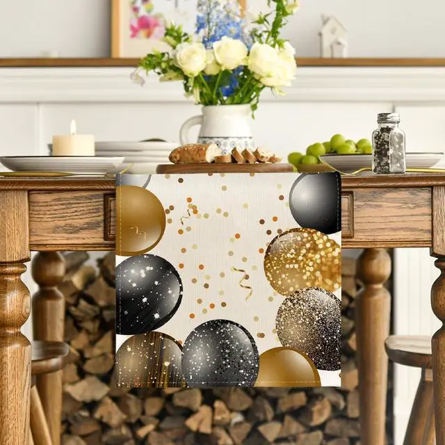 Alt view image 2 of 7 - Artoid Mode Beige and Golden Balloon Happy Birthday Table Runner, Seasonal Kitchen Dining Table Decoration for Home Party Decor 13x72 Inch