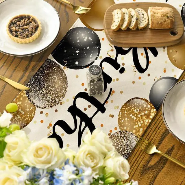 Alt view image 4 of 7 - Artoid Mode Beige and Golden Balloon Happy Birthday Table Runner, Seasonal Kitchen Dining Table Decoration for Home Party Decor 13x72 Inch