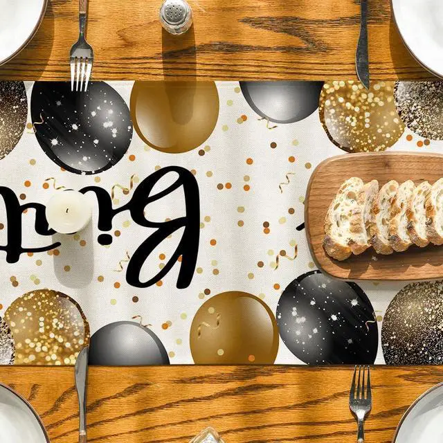 Alt view image 7 of 7 - Artoid Mode Beige and Golden Balloon Happy Birthday Table Runner, Seasonal Kitchen Dining Table Decoration for Home Party Decor 13x72 Inch