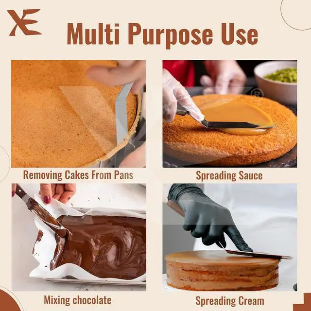 Alt view image 4 of 5 - XE Cake Icing Spatula 21cm Stainless steel Angled Palette Knife with Non-Slip Wooden Handle, Ideal Frosting spatula for Pastry & Cakes, Offset Spatula for Decorating Desserts