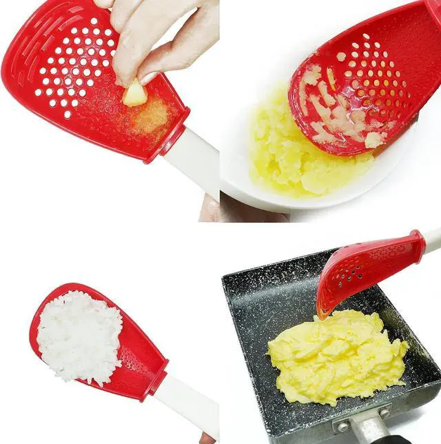 Alt view image 3 of 6 - 6 in 1 Multifunctional cooking gadgets, 356°F Heat Resistant kitchen gadgets, Egg Separator, Cooking, Draining, Mashing, Grating, Cooking spoon Red