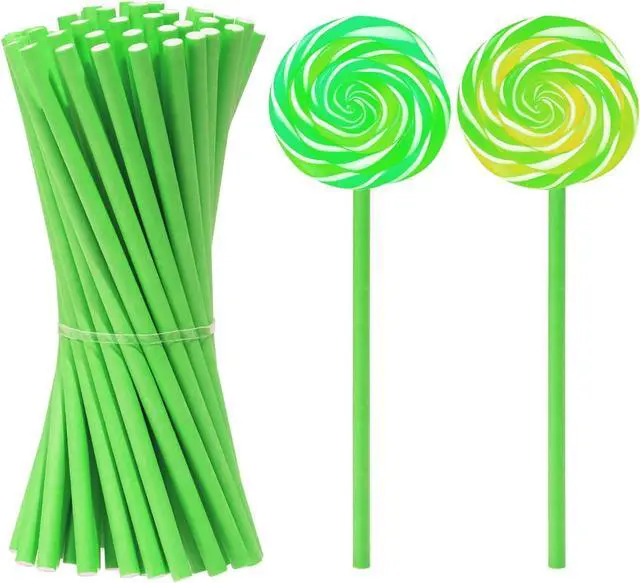 Main image of 50Pcs Candy Paper Sticks Candy Making Treat Stick for Christmas Birthday Party Cake Pop Cupcake Topper Rainbow Candy Cookie Dessert Chocolate Sucker (Light Green, 3.5x100mm)