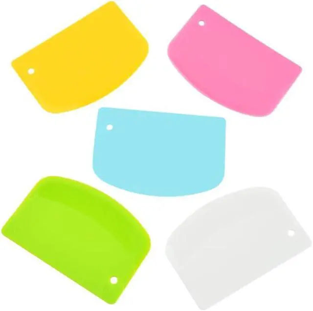 Alt view image 5 of 7 - 5 Pack Dough Scraper, 5.3 x 3.6 Inch Plastic Bench Scraper, Bowl Spatula, Kitchen Pastry Cutter Tool for Bread Dough, Pastry, Pizza, Baking Cake (Multicolor)