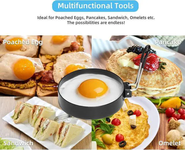 Alt view image 2 of 6 - 4 Pack 3.5 Inch Nonstick Stainless Steel Egg Rings for Frying Eggs | Round Griddle Cooking Molds with Oil Brush & Egg Separator for Pancake, Egg Sandwich and English Muffin Breakfast Making
