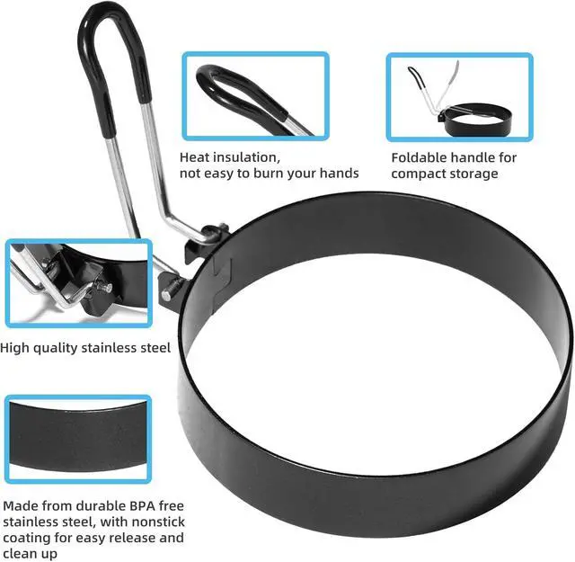 Alt view image 3 of 6 - 4 Pack 3.5 Inch Nonstick Stainless Steel Egg Rings for Frying Eggs | Round Griddle Cooking Molds with Oil Brush & Egg Separator for Pancake, Egg Sandwich and English Muffin Breakfast Making