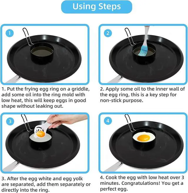 Alt view image 4 of 6 - 4 Pack 3.5 Inch Nonstick Stainless Steel Egg Rings for Frying Eggs | Round Griddle Cooking Molds with Oil Brush & Egg Separator for Pancake, Egg Sandwich and English Muffin Breakfast Making
