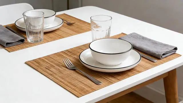 Alt view image 2 of 7 - Dining Table Placemat, Heat-Resistant Place Mat Stain Resistant Anti-Skid Washable Bamboo Table Mat Placemat Kitchen Table mat